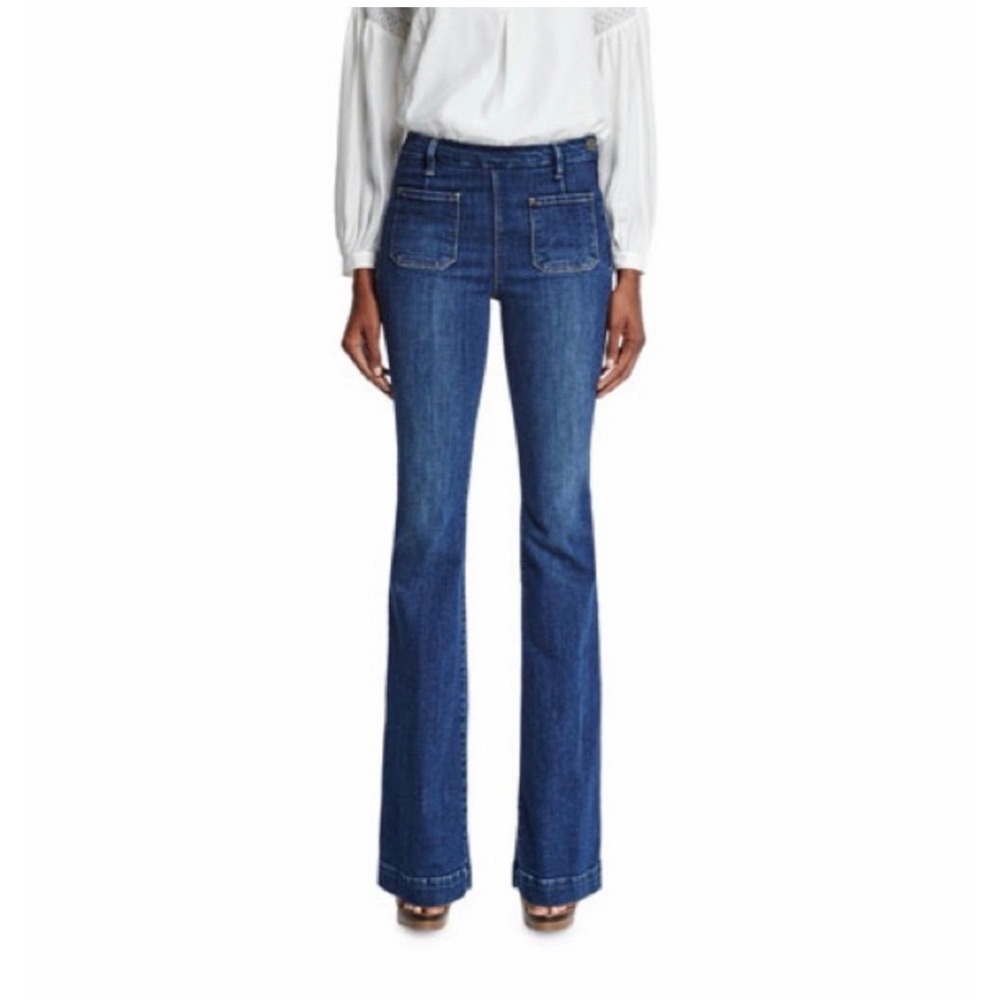 FRAME Le High Flare Jeans 31‎ Blue High Rise Stretch Denim Boho Chic